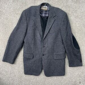 Pendleton Sport Coat Mens 44R Gray Wool Blazer Suede Elbow Patches Made in USA